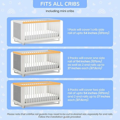 Crib Rail Covers for Teething Furniture Edge Protector for Baby - Plastic Crib Protector from Chewing - CPC Certified, CPSC Tested, LFGB Food Grade - Silicone Like TPE - Patent Pending in Saudi Arabia