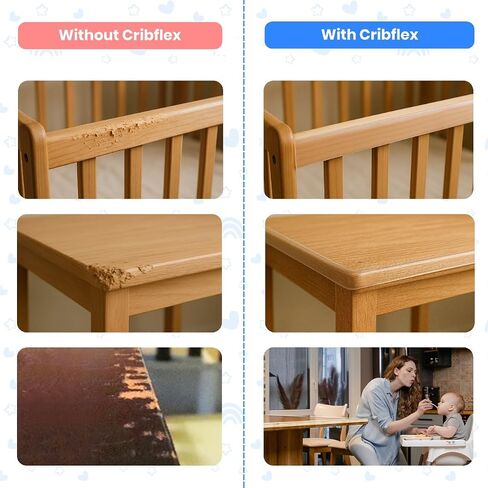 Crib Rail Covers for Teething Furniture Edge Protector for Baby - Plastic Crib Protector from Chewing - CPC Certified, CPSC Tested, LFGB Food Grade - Silicone Like TPE - Patent Pending in Saudi Arabia