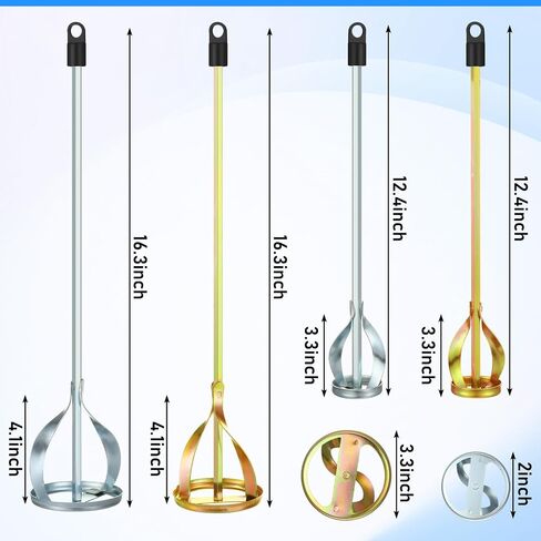 4 Pcs Paint Mixer for Drill Paint Stirrer Fits 1-5 Gallon Buckets for All Standard Drill Bits, 2 Large and 2 Medium - Gold & Silver Zinc Plated Stirrers Mixer Rods for Concrete Resin Epoxy in Saudi Arabia
