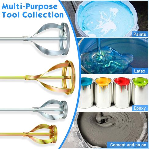 4 Pcs Paint Mixer for Drill Paint Stirrer Fits 1-5 Gallon Buckets for All Standard Drill Bits, 2 Large and 2 Medium - Gold & Silver Zinc Plated Stirrers Mixer Rods for Concrete Resin Epoxy in Saudi Arabia