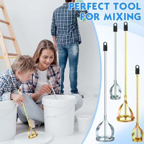 4 Pcs Paint Mixer for Drill Paint Stirrer Fits 1-5 Gallon Buckets for All Standard Drill Bits, 2 Large and 2 Medium - Gold & Silver Zinc Plated Stirrers Mixer Rods for Concrete Resin Epoxy in Saudi Arabia