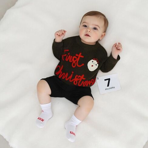 My First Christmas Baby Boy Girl Sweater Embroidery Long Sleeve Knit Sweater Pullover Top Winter Christmas Clothes in Saudi Arabia