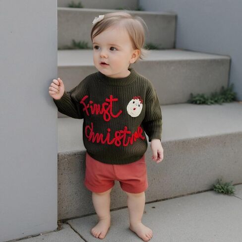 My First Christmas Baby Boy Girl Sweater Embroidery Long Sleeve Knit Sweater Pullover Top Winter Christmas Clothes in Saudi Arabia