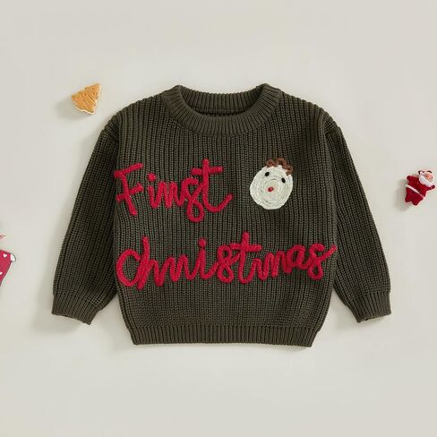 My First Christmas Baby Boy Girl Sweater Embroidery Long Sleeve Knit Sweater Pullover Top Winter Christmas Clothes in Saudi Arabia