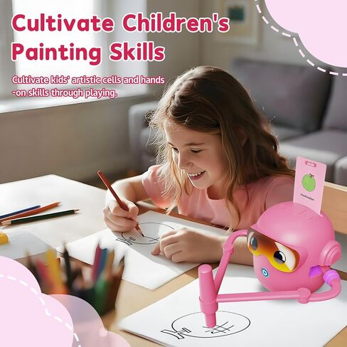 Drawing Robot for Kids, with 100 Word Cards, 12 Color Pens, Voice Interactive Educational Drawing Machine, Montessori Painting Learning Toys for 3 4 5 6 7 8 Year Old Boys Girls Birthday Party (Pink) in Kuwait