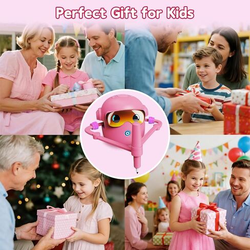 Drawing Robot for Kids, with 100 Word Cards, 12 Color Pens, Voice Interactive Educational Drawing Machine, Montessori Painting Learning Toys for 3 4 5 6 7 8 Year Old Boys Girls Birthday Party (Pink) in Kuwait