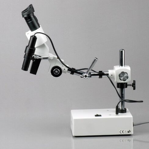 AmScope SE402 Professional Binocular Stereo Microscope, WF10x Eyepieces, 10X and 20X Magnification, 1X and 2X Objectives, Tungsten Lighting, Boom-Arm Stand, 110V-120V in Saudi Arabia