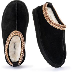 mazeskin Women's 100% Shearling Genuine Suede Slippers, Memory Foam Australian Sheepskin Waterproof Indoor Outdoor House Shoes with Rubber Sole in Kuwait