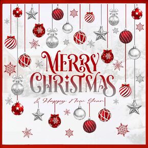 Mfault Merry Christmas Balls Window Clings 4 Sheets, Happy New Year Xmas Snowflake Stars Stickers Decals Decorations, Winter Holiday Home Kitchen Decor in Kuwait