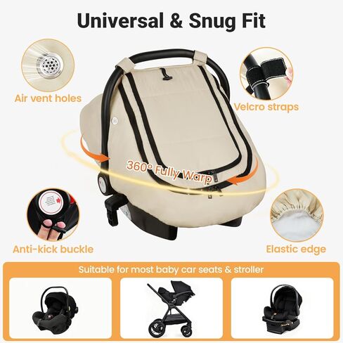 Rquite Car Seat Cover Baby, Winter Carseat Covers Boy Girl, Waterproof Infant Car Seat Cover Warm Car Seat Canopy for Cold Weather, Windproof Baby Carrier/Stroller Cover with 2 Layers Windows, Pink in Kuwait