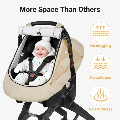 Rquite Car Seat Cover Baby, Winter Carseat Covers Boy Girl, Waterproof Infant Car Seat Cover Warm Car Seat Canopy for Cold Weather, Windproof Baby Carrier/Stroller Cover with 2 Layers Windows, Pink in Kuwait