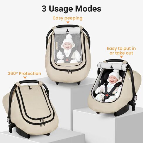Rquite Car Seat Cover Baby, Winter Carseat Covers Boy Girl, Waterproof Infant Car Seat Cover Warm Car Seat Canopy for Cold Weather, Windproof Baby Carrier/Stroller Cover with 2 Layers Windows, Pink in Kuwait