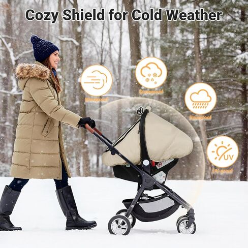 Rquite Car Seat Cover Baby, Winter Carseat Covers Boy Girl, Waterproof Infant Car Seat Cover Warm Car Seat Canopy for Cold Weather, Windproof Baby Carrier/Stroller Cover with 2 Layers Windows, Pink in Kuwait