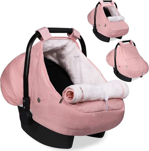 Winter Car Seat Cover for Baby Girl, Waterproof Infant Carseat Cover with Warm Plush Lining & Dual Zippers, Universal Carseat Cover Baby Winter Protector with Ventilation and Windproof Design (Pink) in Kuwait