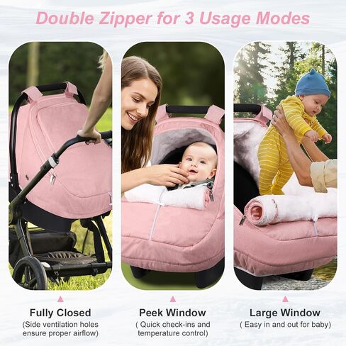 Winter Car Seat Cover for Baby Girl, Waterproof Infant Carseat Cover with Warm Plush Lining & Dual Zippers, Universal Carseat Cover Baby Winter Protector with Ventilation and Windproof Design (Pink) in Kuwait