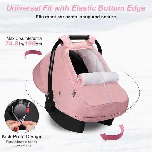 Winter Car Seat Cover for Baby Girl, Waterproof Infant Carseat Cover with Warm Plush Lining & Dual Zippers, Universal Carseat Cover Baby Winter Protector with Ventilation and Windproof Design (Pink) in Kuwait
