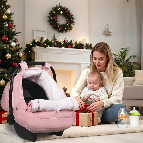 Winter Car Seat Cover for Baby Girl, Waterproof Infant Carseat Cover with Warm Plush Lining & Dual Zippers, Universal Carseat Cover Baby Winter Protector with Ventilation and Windproof Design (Pink) in Kuwait