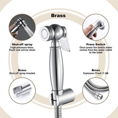 بخاخ محمول للمرحاض، خرطوم مدخل مياه من الفولاذ المقاوم للصدأ، بخاخ حفاضات لبخاخ مياه المرحاض، تحكم في الضغط قابل للتعديل in Kuwait