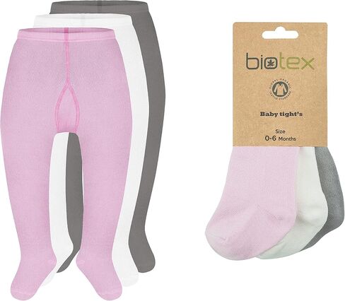 Biotex 3 Pairs Organic Cotton Baby Girl and Boy Tights for Winter, Seamless Newborn Leggings, Toddler Stockings, 0-18 Months in Saudi Arabia