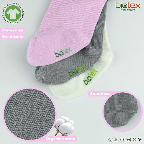 Biotex 3 Pairs Organic Cotton Baby Girl and Boy Tights for Winter, Seamless Newborn Leggings, Toddler Stockings, 0-18 Months in Saudi Arabia