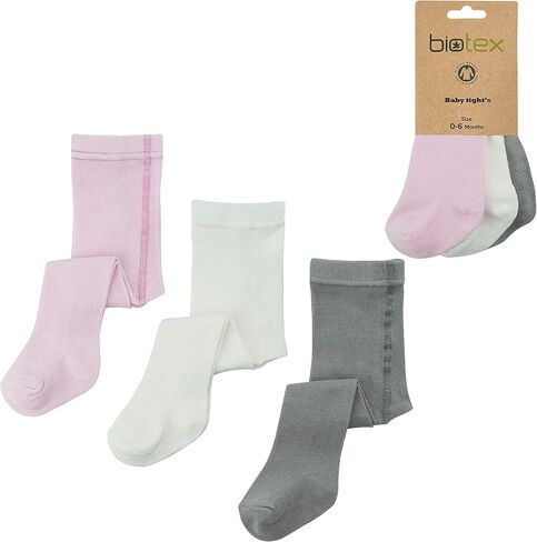 Biotex 3 Pairs Organic Cotton Baby Girl and Boy Tights for Winter, Seamless Newborn Leggings, Toddler Stockings, 0-18 Months in Saudi Arabia