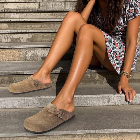 Women’s Genuine Suede Clogs for Women Slip-On Buckle Slides Women's Mules & Clogs Natural Rubber Cork Footbed Sandals Potato Shoes with Arch Support in Saudi Arabia
