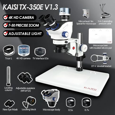 KAISI TX-350e V1.3 مجهر ثلاثي العينيات عدة 4K 1080P HDMI USB كاميرا فيديو 3.5X-90X مجهر ستيريو تكبير مستمر 0.5 CTV in Kuwait