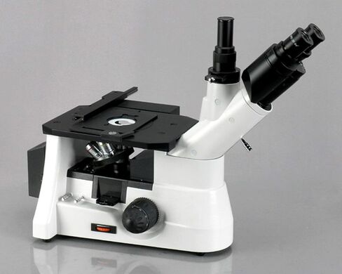AmScope ME1400T Inverted Trinocular Metallurgical Microscope, 40X-400X Magnification, WF10x Eyepieces with Reticle, Kohler Condenser, 30W Halogen Illumination with Rheostat, Double-Layer Mechanical Stage, 85-230V in Saudi Arabia