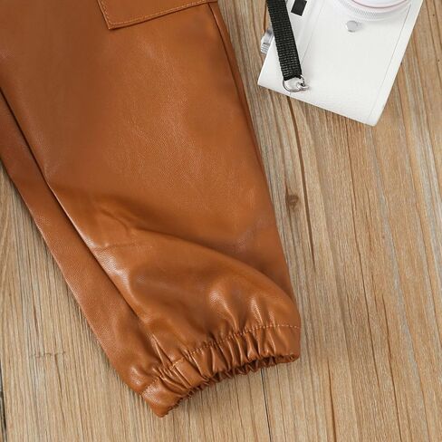 Toddler Baby Girls PU Leather Pants Baggy Cargo Pants Elastic High Waist Hiking Pants Sweatpants Joggers with Belt in Saudi Arabia