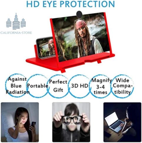 مكبر شاشة الهاتف القابل للسحب، إصدار مكبر الشاشة 2026، شاشات الهواتف المحمولة المكبرة ثلاثية الأبعاد عالية الدقة للأفلام ومقاطع الفيديو والألعاب (أحمر، 10 بوصة) in Kuwait