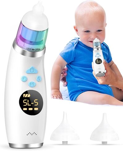 Electric Nasal Aspirator for Baby, Baby Nose Sucker with 5 Levels Suction, Automatic Nose Cleaner with 3 Silicone Tips, Nose Aspirator with Music Soothing Function & Light in Saudi Arabia