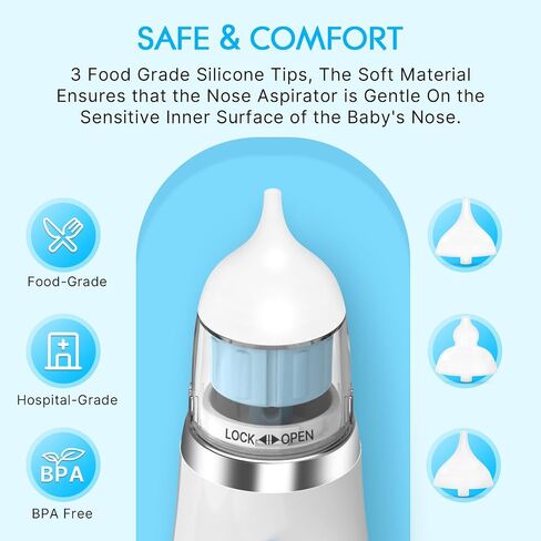 Electric Nasal Aspirator for Baby, Baby Nose Sucker with 5 Levels Suction, Automatic Nose Cleaner with 3 Silicone Tips, Nose Aspirator with Music Soothing Function & Light in Saudi Arabia