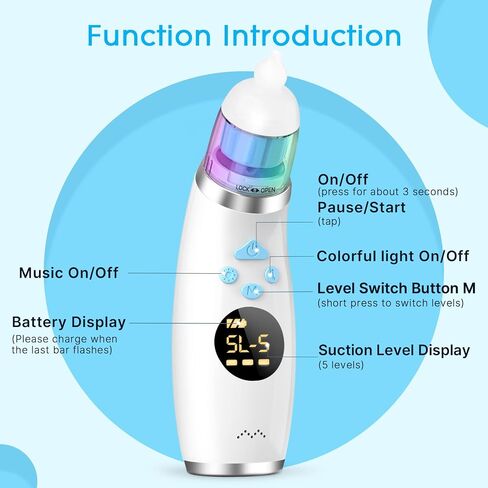 Electric Nasal Aspirator for Baby, Baby Nose Sucker with 5 Levels Suction, Automatic Nose Cleaner with 3 Silicone Tips, Nose Aspirator with Music Soothing Function & Light in Saudi Arabia