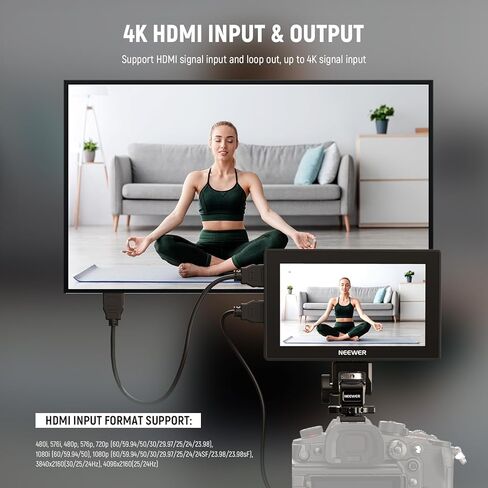 NEEWER 5.5 بوصة شاشة مراقبة ميدانية للكاميرا، شاشة لمس 1575nit HD 1920x1080 IPS، حلقة HDMI 4K داخل/خارج مع تركيز ذروة LUT ثلاثي الأبعاد، مساعدة فيديو DSLR، شكل موجة HDR، بطارية 5200 مللي أمبير F750، DC7-24V/Type C 5V In، F500 PRO in Kuwait
