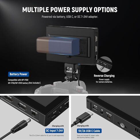 NEEWER 5.5 بوصة شاشة مراقبة ميدانية للكاميرا، شاشة لمس 1575nit HD 1920x1080 IPS، حلقة HDMI 4K داخل/خارج مع تركيز ذروة LUT ثلاثي الأبعاد، مساعدة فيديو DSLR، شكل موجة HDR، بطارية 5200 مللي أمبير F750، DC7-24V/Type C 5V In، F500 PRO in Kuwait