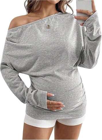 MakeMeChic Women's Maternity Sweatshirt Long Sleeve Ruched Fall Pregnancy Asymmetrical Tops in Saudi Arabia