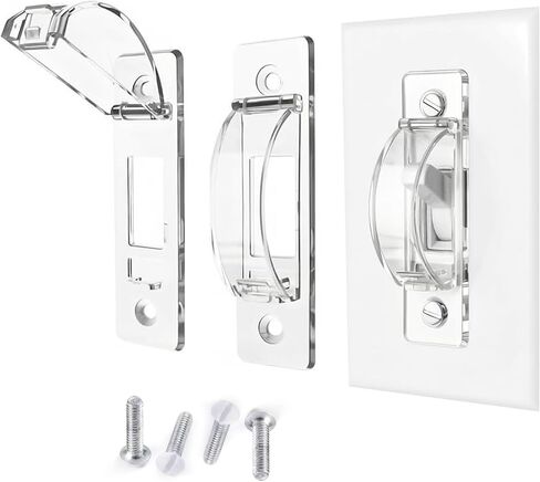 واقي مفتاح الإضاءة، عبوتان من قفل مفتاح الإضاءة الشفاف، واقي غطاء مفتاح الإضاءة، غطاء مفتاح الإضاءة المقاوم للأطفال، يمنع الأطفال والكبار من تشغيل أو إيقاف تشغيل الأضواء عن طريق الخطأ in Kuwait