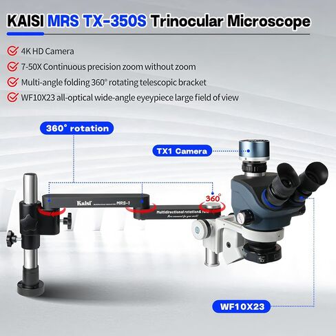 Kaisi MRS TX-350S Trinocular Microscope 360-Degree Rotating Folding Bracket 4K HD Camera Phone Repair Soldering Microscope Tools(MRS TX-350S-201) in Saudi Arabia
