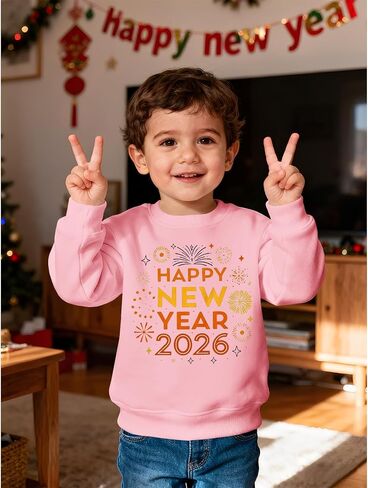 MODNTOGA طفل صبي فتاة سنة جديدة سعيدة Crewneck البلوز الألعاب النارية الجرافيك عطلة قميص 2026 كم طويل البلوز القمم in Saudi Arabia