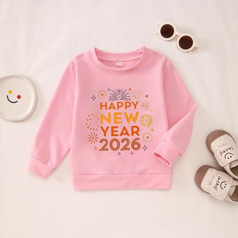 MODNTOGA طفل صبي فتاة سنة جديدة سعيدة Crewneck البلوز الألعاب النارية الجرافيك عطلة قميص 2026 كم طويل البلوز القمم in Saudi Arabia