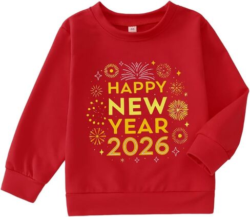 MODNTOGA طفل صبي فتاة سنة جديدة سعيدة Crewneck البلوز الألعاب النارية الجرافيك عطلة قميص 2026 كم طويل البلوز القمم in Saudi Arabia
