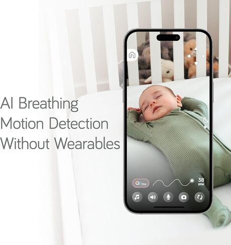 NANOBÉBÉ Smart Baby Monitor – Non-Wearable AI Breathing Monitor Motion Detection 1080p HD Camera with 360° Pan Tilt Two-Way Talk Sound Machine App Control, Night Vision in Saudi Arabia