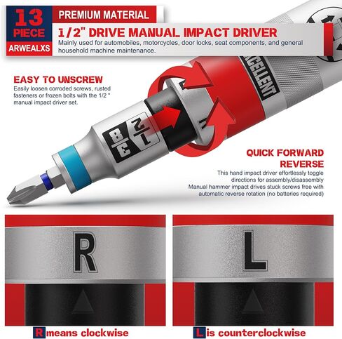 مفك يدوي ذو 13 قطعة مقاس 1/2 بوصة، طقم مفك براغي يدوي قابل للعكس مع مجموعة لقم فيليبس مشقوقة، سداسية، لربط السحابات والصدأ أو البراغي المجمدة، مع حقيبة تخزين in Kuwait