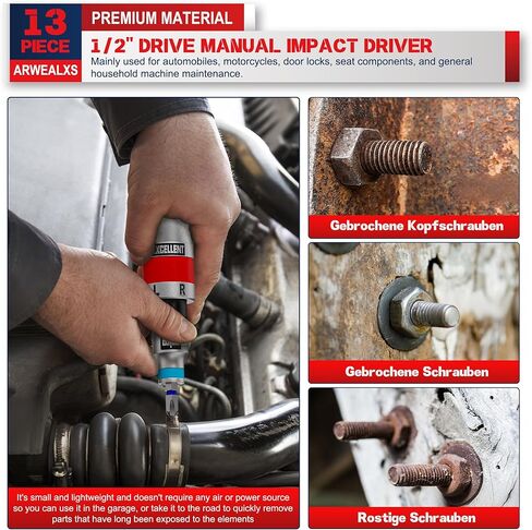 مفك يدوي ذو 13 قطعة مقاس 1/2 بوصة، طقم مفك براغي يدوي قابل للعكس مع مجموعة لقم فيليبس مشقوقة، سداسية، لربط السحابات والصدأ أو البراغي المجمدة، مع حقيبة تخزين in Kuwait