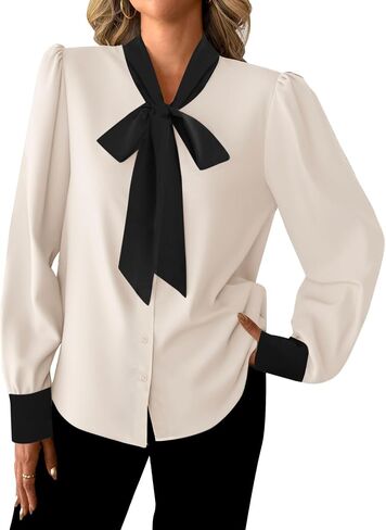 Avanova Women Bow Tie Neck Long Sleeve Blouses Tops Dressy Casual Elegant Work Shirts in Saudi Arabia