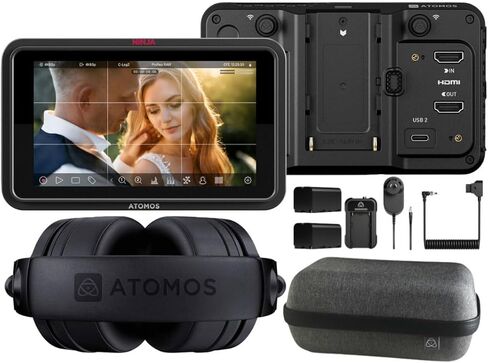 Atomos Ninja TX GO On-Camera Monitor Bundle with Universal Power Kit and StudioSonic Professional Wired Headphones (3-Items) in Saudi Arabia
