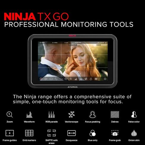 Atomos Ninja TX GO On-Camera Monitor Bundle with Universal Power Kit and StudioSonic Professional Wired Headphones (3-Items) in Saudi Arabia
