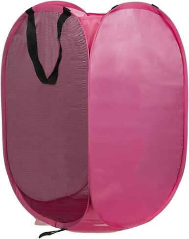 Collapsible Laundry Hamper Foldable Clothes Basket with Mesh Sides Handles for Storage and Organization Pink BLC732-01 in Saudi Arabia