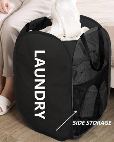 Collapsible Laundry Hamper Foldable Clothes Basket with Mesh Sides Handles for Storage and Organization Pink BLC732-01 in Saudi Arabia