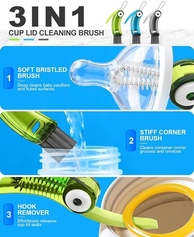3 in 1 Cup Lid Cleaning Brush 3 PCS - Home Kitchen Multifunctional Cleaning Brush Set, Gap Cleaner Brushs and Portable Travel Bottle Lid Cleaner Tools (Multicolor) in Saudi Arabia